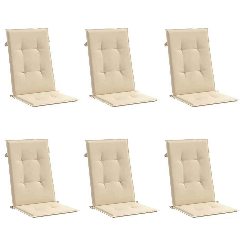 Garden Highback Chair Cushions 6 Pcs Beige Outdoor Patio Seat Pad Set