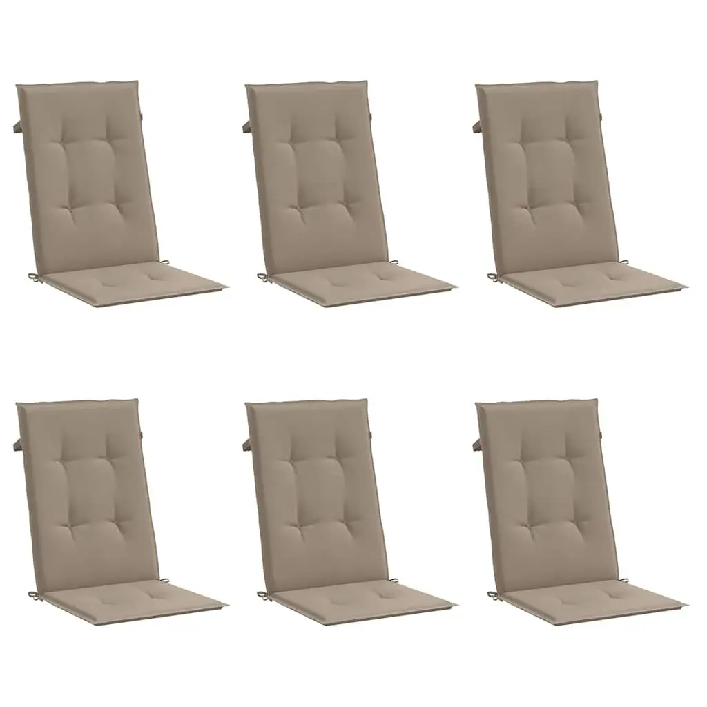 Highback Chair Cushions 6 pcs Taupe Outdoor Garden Patio Seat Pad Foam Fill