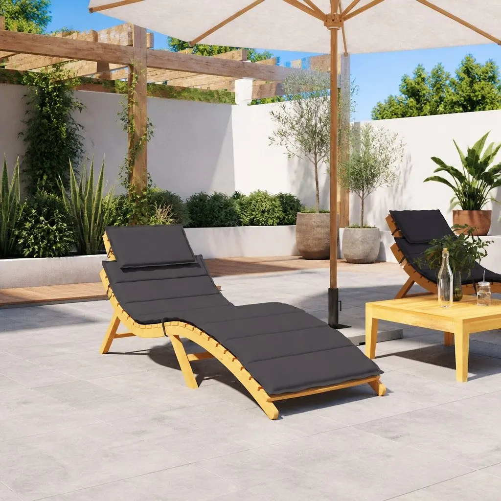 Sun Lounger Cushion Outdoor Chair Pad 186 x 58 cm Black Oxford Fabric