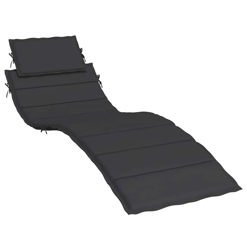 Sun Lounger Cushion Outdoor Chair Pad 186 x 58 cm Black Oxford Fabric