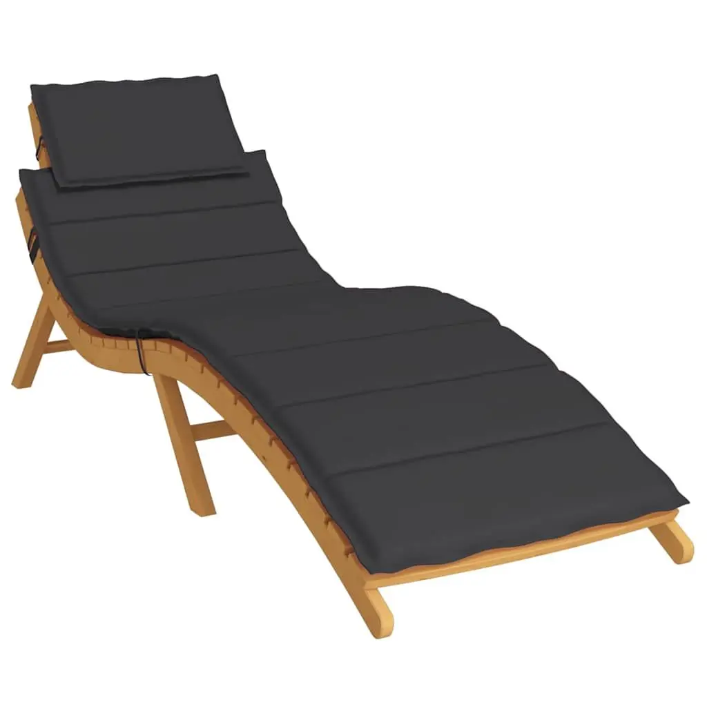 Sun Lounger Cushion Outdoor Chair Pad 186 x 58 cm Black Oxford Fabric