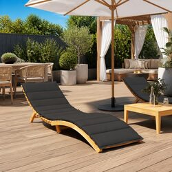Sun Lounger Cushion Black Outdoor Garden Patio Chair Pad Water Resistant Oxford