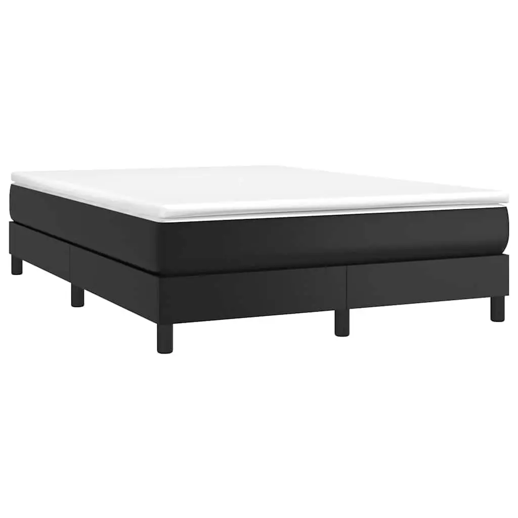 Queen Size Box Spring Bed with Pocket Spring Mattress Black Faux Leather