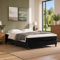 Queen Size Black Velvet Box Spring Bed with Pocket Spring Mattress