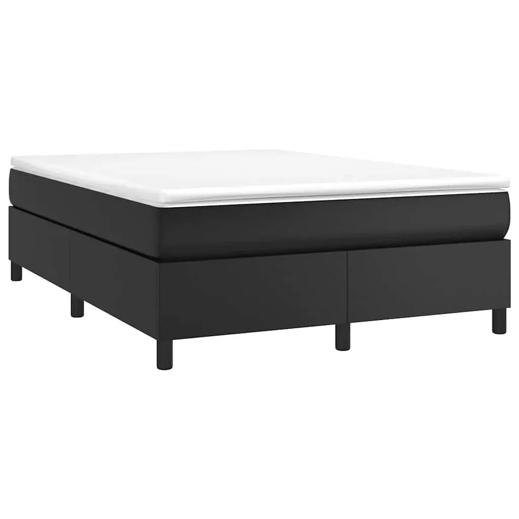 Queen Size Box Spring Bed with Pocket Spring Mattress Black Faux Leather
