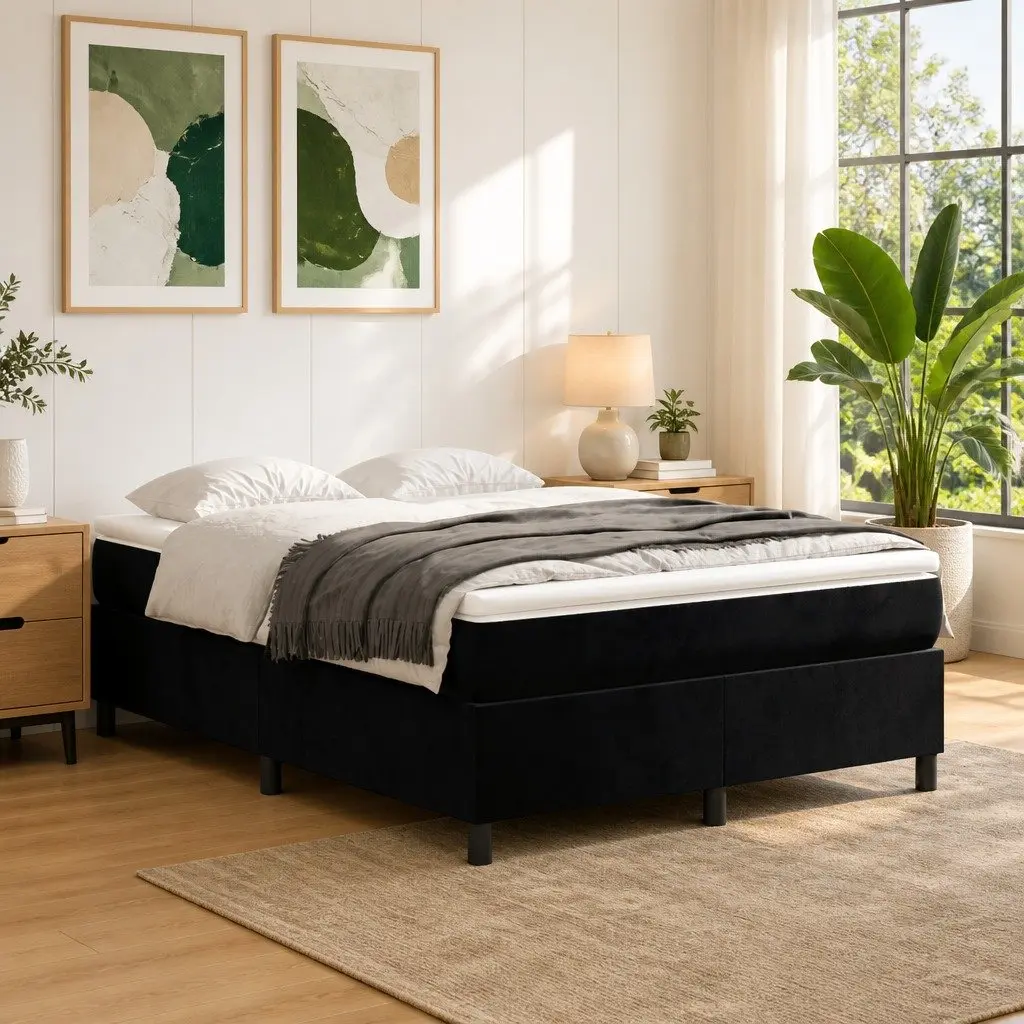 Box Spring Bed with Pocket Spring Mattress for Bedroom Black 137x190 cm Velvet