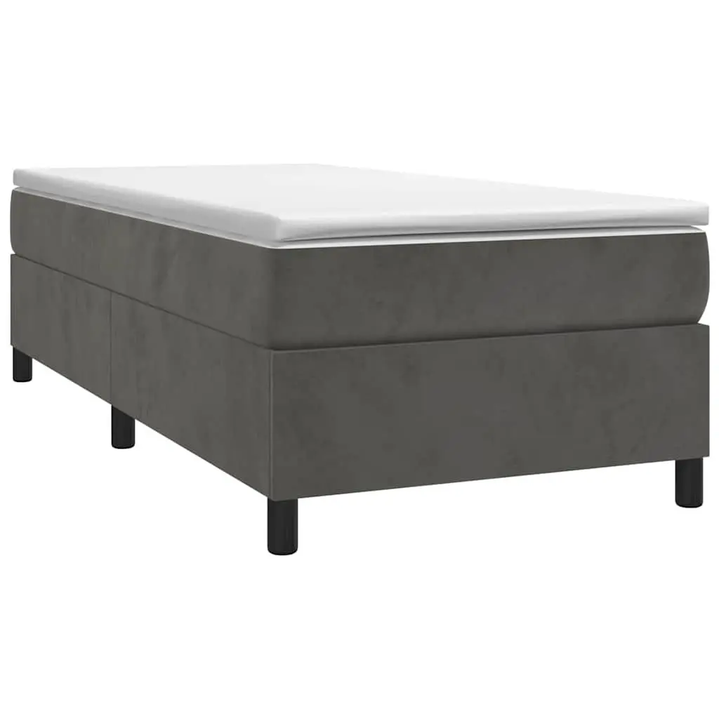 King Single Box Spring Bed with Pocket Mattress Grey Velvet Upholstered