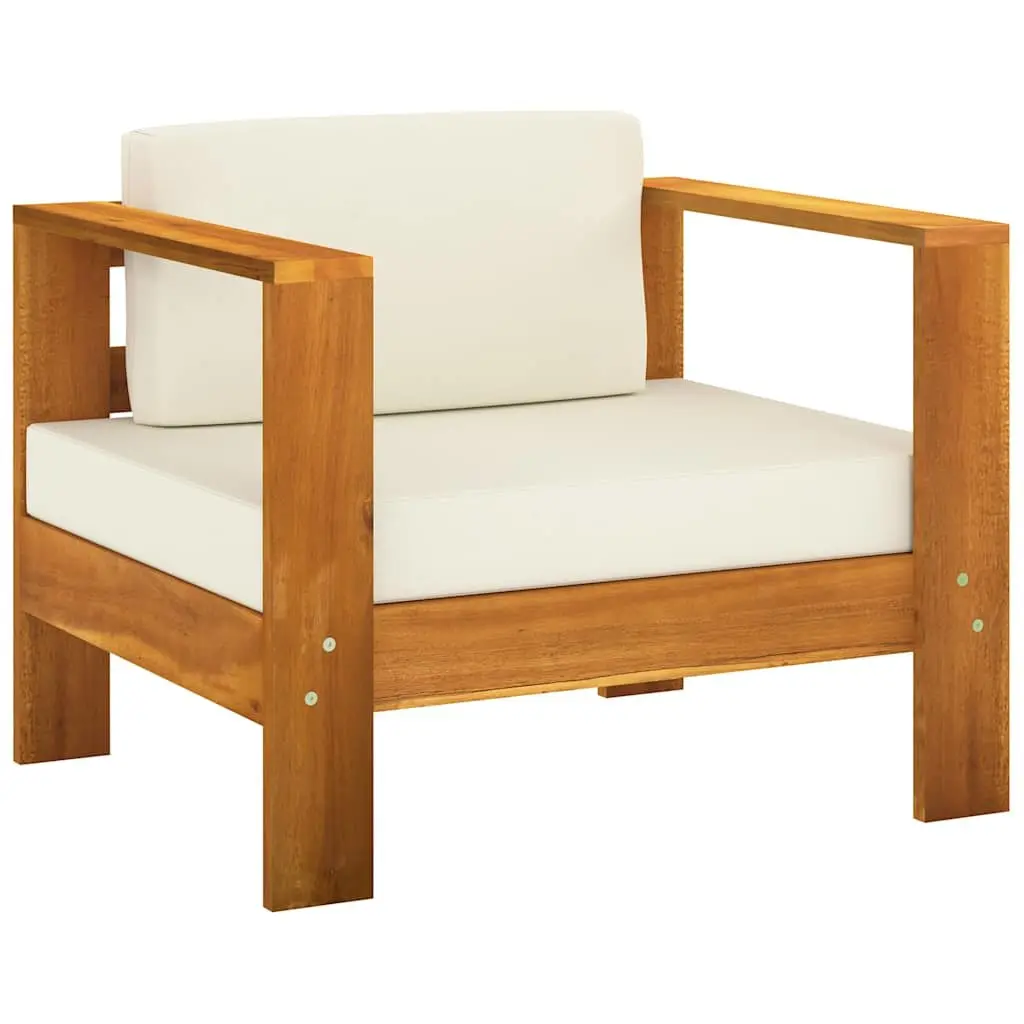5 Piece Garden Lounge Set Outdoor Patio Furniture Solid Wood with Cream White Cushions