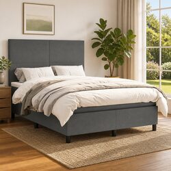 Double Box Spring Bed Dimensions: 137x187 cm, Grey Fabric