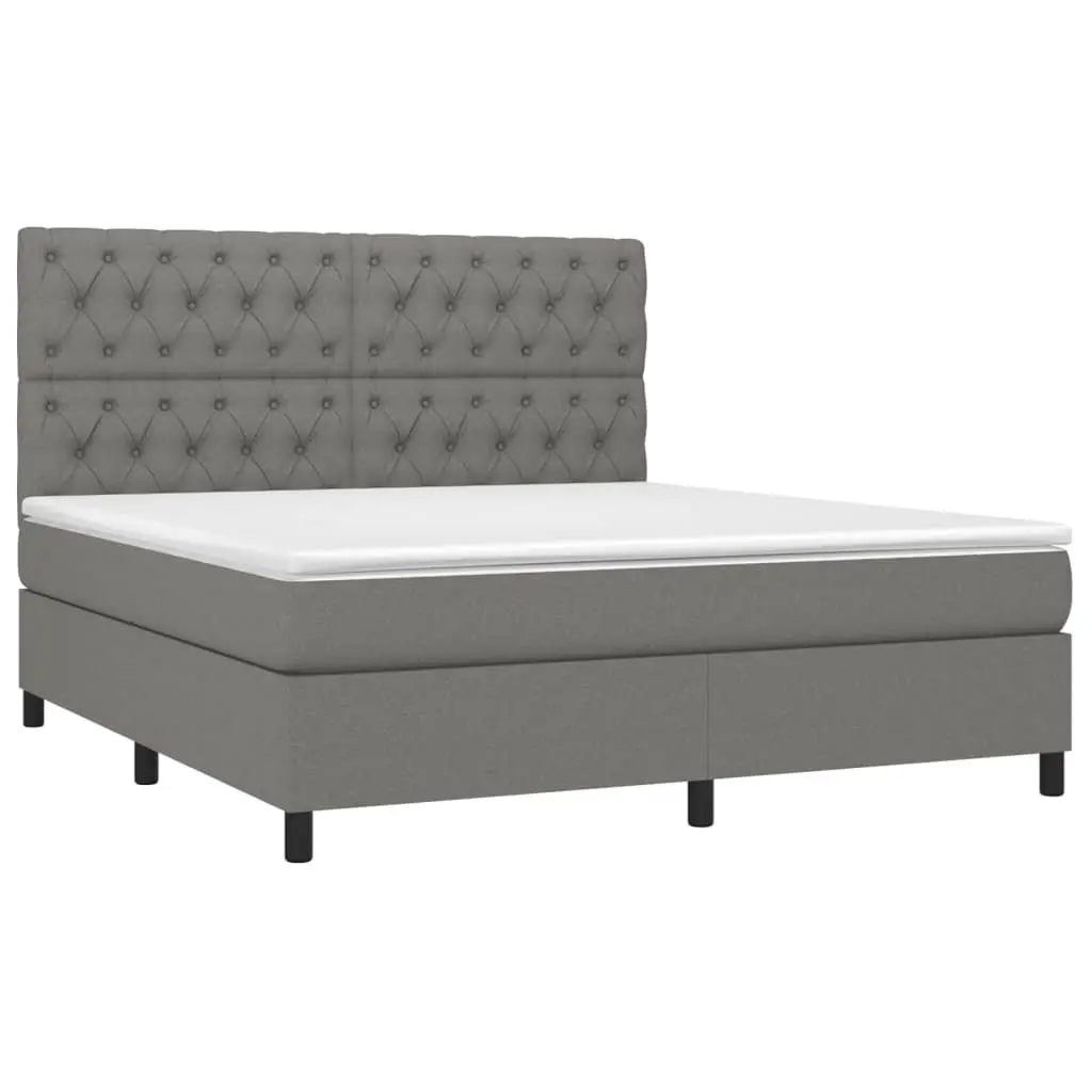 Box Spring Bed with Mattress Queen Size 152x203 cm Dark Grey Fabric