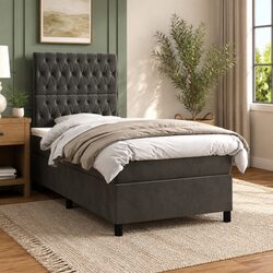 Box Spring Bed with Pocket Spring Mattress, 106x203 cm Grey