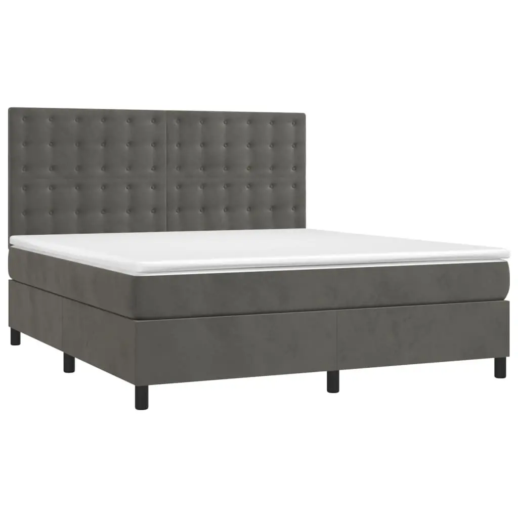 Queen Size Box Spring Bed with Pocket Spring Mattress Grey Velvet