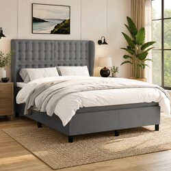 Double Size Box Spring Bed Dimensions: 137x187cm, Grey Fabric
