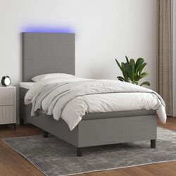 Grey Box Spring Bed with Pocket Mattress - Dimensions 106 x 203 cm