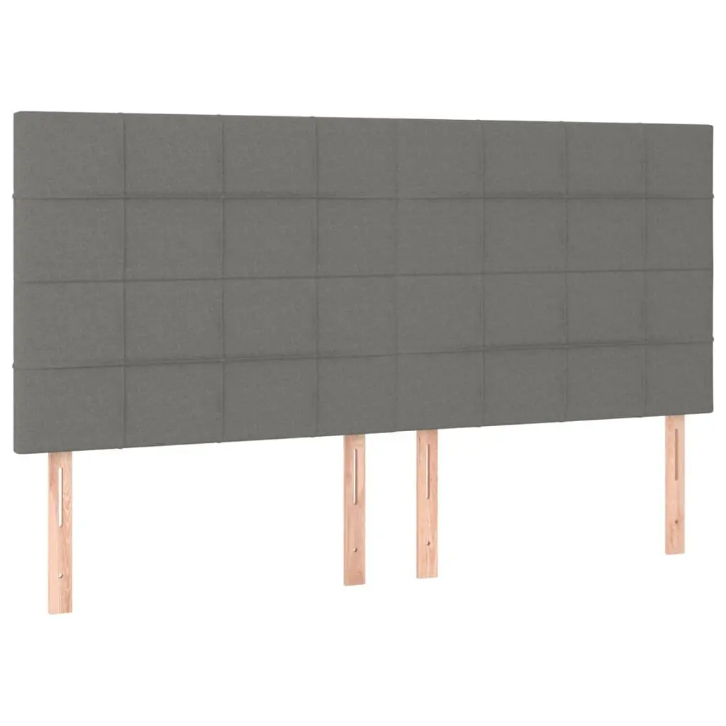 Queen Size Box Spring Bed with Pocket Mattress LED Headboard Grey Fabric