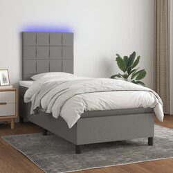King Single Box Spring Bed: Dimensions 106 x 203 cm, Grey Fabric