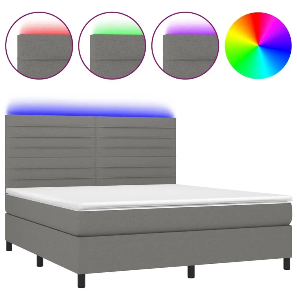 Queen Size Box Spring Bed with Pocket Spring Mattress Adjustable Headboard LED