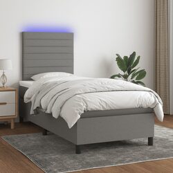 Box Spring Bed Dimensions 106x203cm with Pocket Mattress and LED Headboard Grey