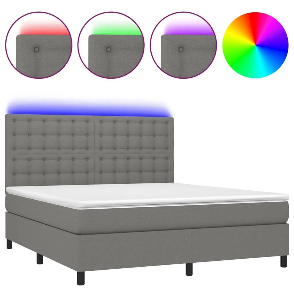 Queen Size Box Spring Bed with Pocket Mattress and LED Headboard Grey 153x203cm