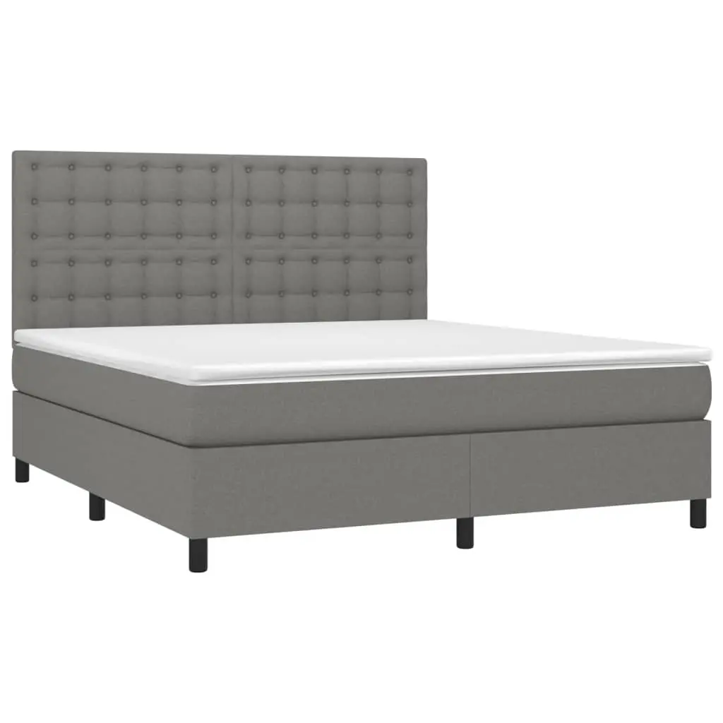 Queen Size Box Spring Bed with Pocket Mattress and LED Headboard Grey 153x203cm