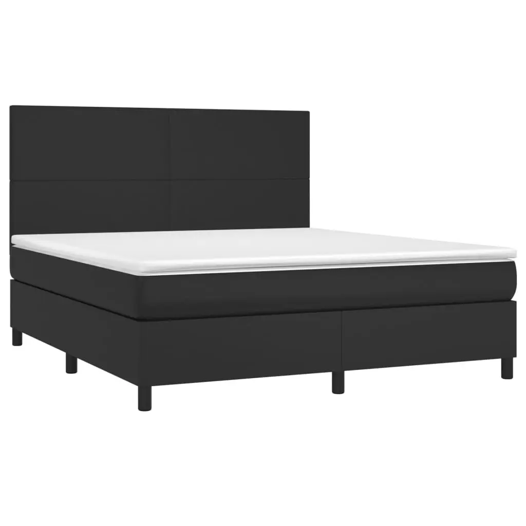 Queen Size Box Spring Bed with Pocket Spring Mattress LED Headboard Black Faux