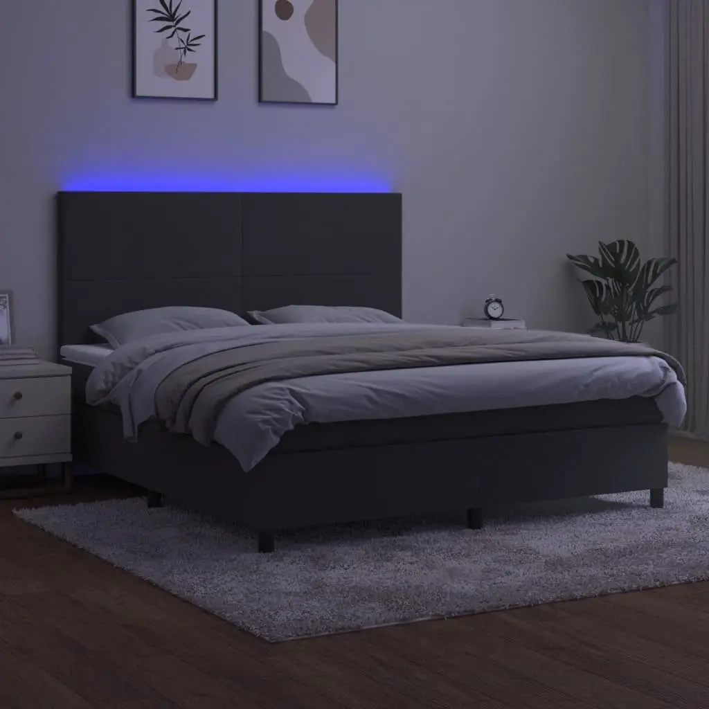 Queen Size Box Spring Bed with LED Headboard, 153x203 cm