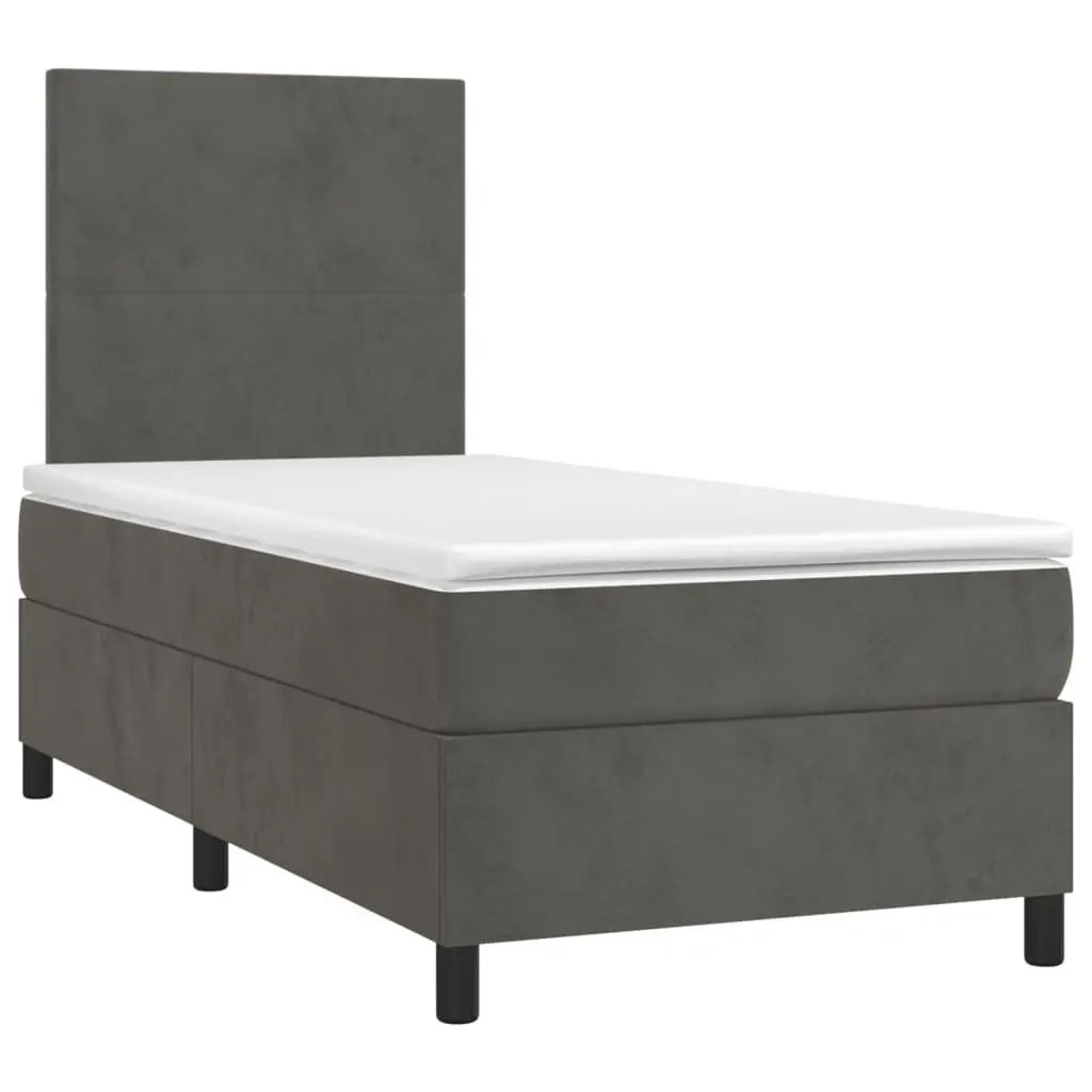 Box Spring Bed with LED Lights for Bedroom King Single Size 106x203 cm Velvet Headboard