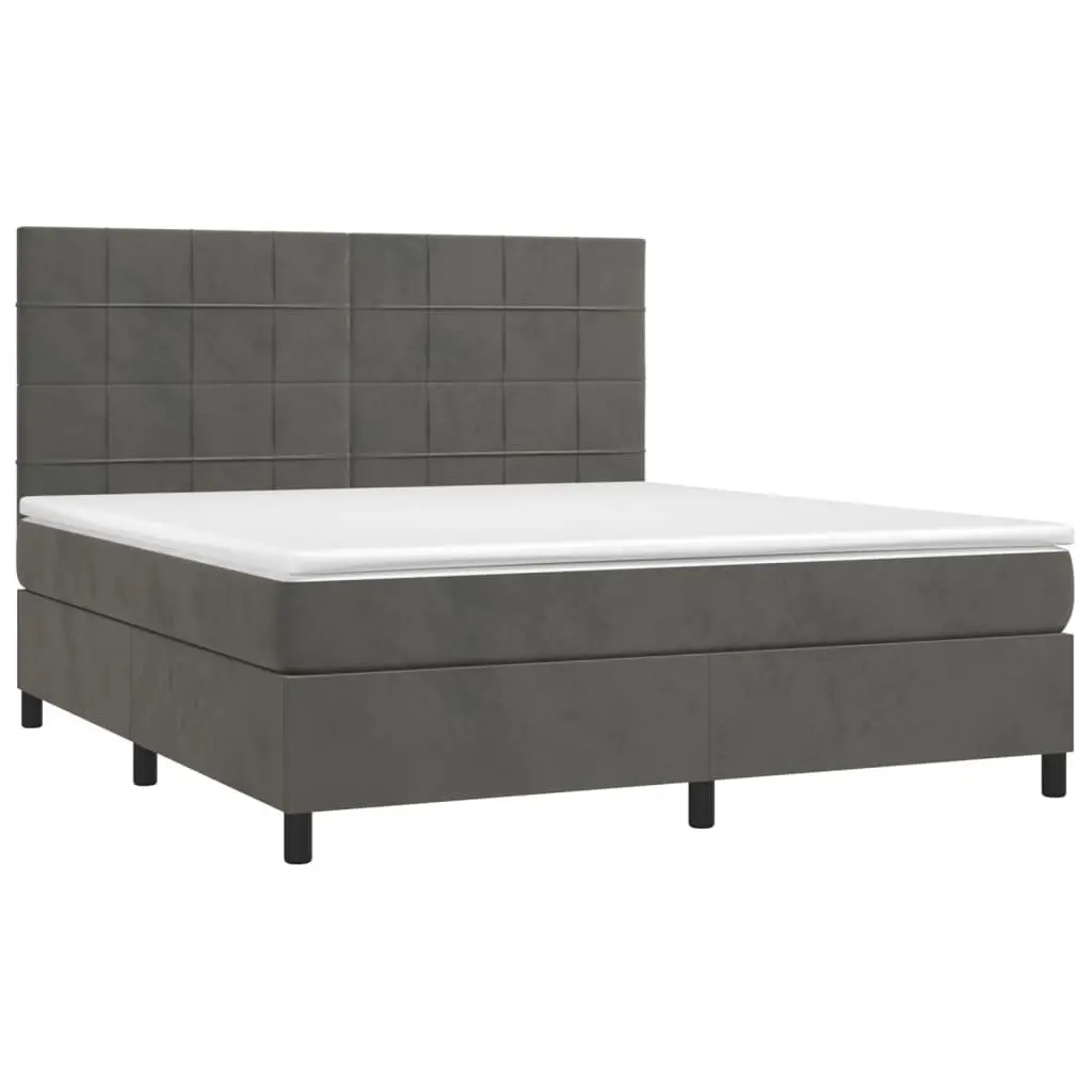 Queen Size Box Spring Bed with Pocket Spring Mattress and LED Headboard Grey Velvet
