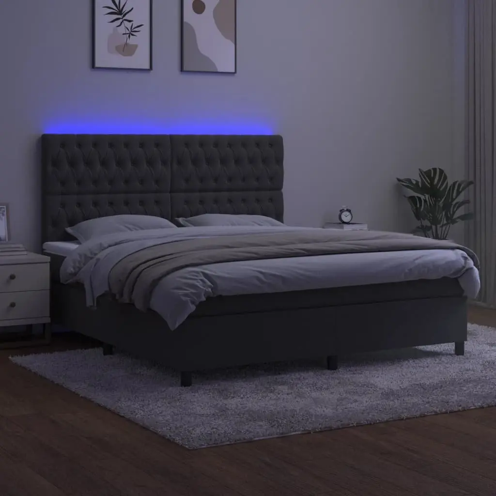Queen Size Box Spring Bed with Mattress and LED