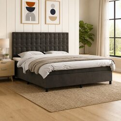 Queen Size Box Spring Bed with LED Lights and Pocket Spring Mattress Grey Velvet