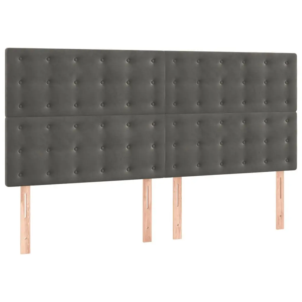 Queen Size Box Spring Bed with LED Lights and Pocket Spring Mattress Grey Velvet