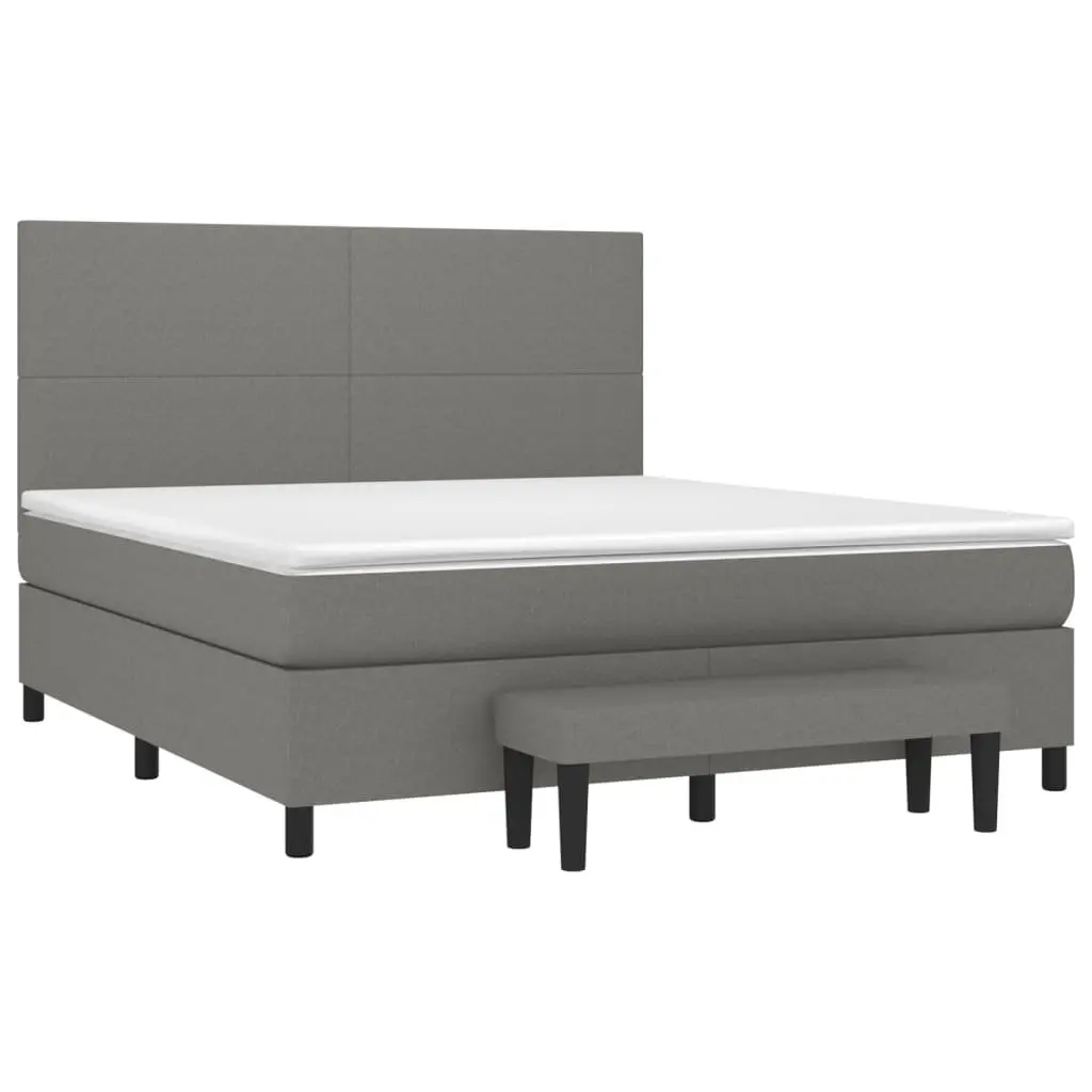 Queen Size Box Spring Bed with Pocket Spring Mattress Grey Fabric Headboard