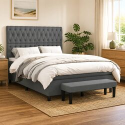 Double Box Spring Bed with Pocket Mattress - Grey, 137x187cm