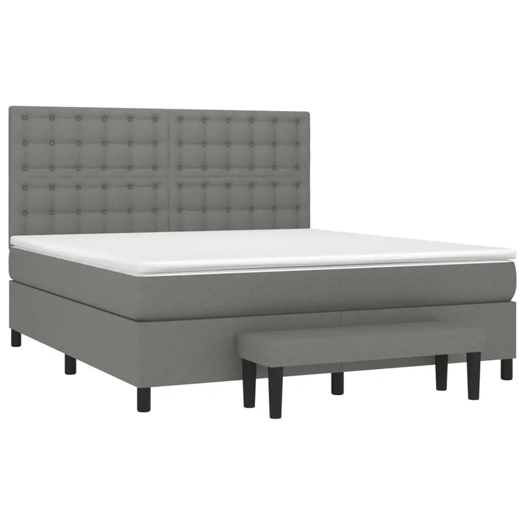 Queen Box Spring Bed with Mattress Dark Grey Fabric Adjustable Headboard