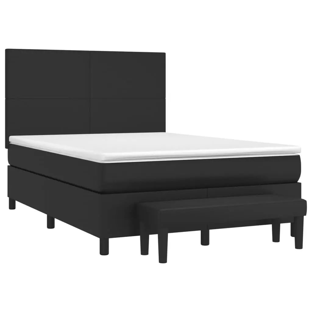 Queen Size Bed Frame with Adjustable Headboard Pocket Spring Mattress Black Faux Leather