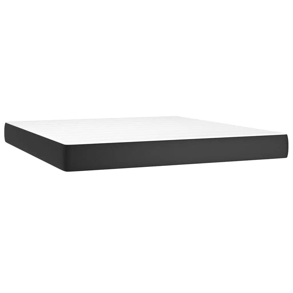 Queen Size Bed Frame with Adjustable Headboard Pocket Spring Mattress Black Faux Leather