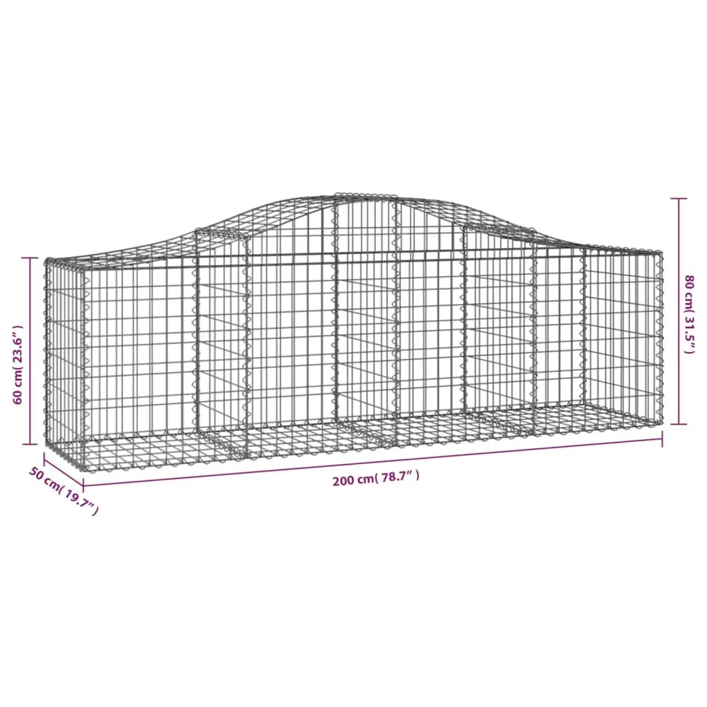 Arched Gabion Baskets Garden Barrier 200x50x60/80 cm 3 Piece
