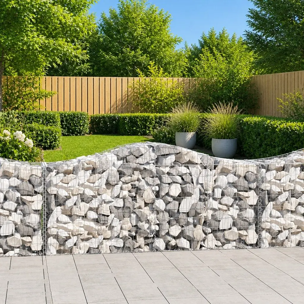 Arched Gabion Baskets Garden Barrier 200 x 50 x 80/100 cm 4 Piece Outdoor Decorative Retaining Wall