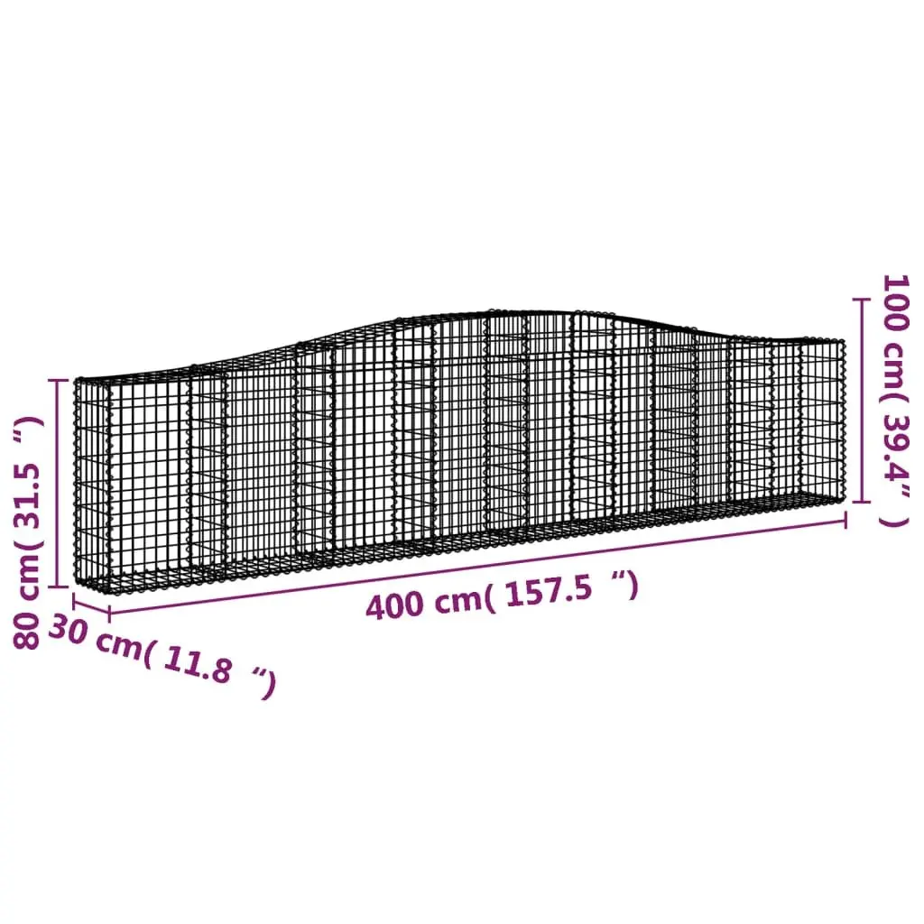 Arched Gabion Baskets 2 pcs 400x30x80/100 cm Galvanised Iron Garden Barrier