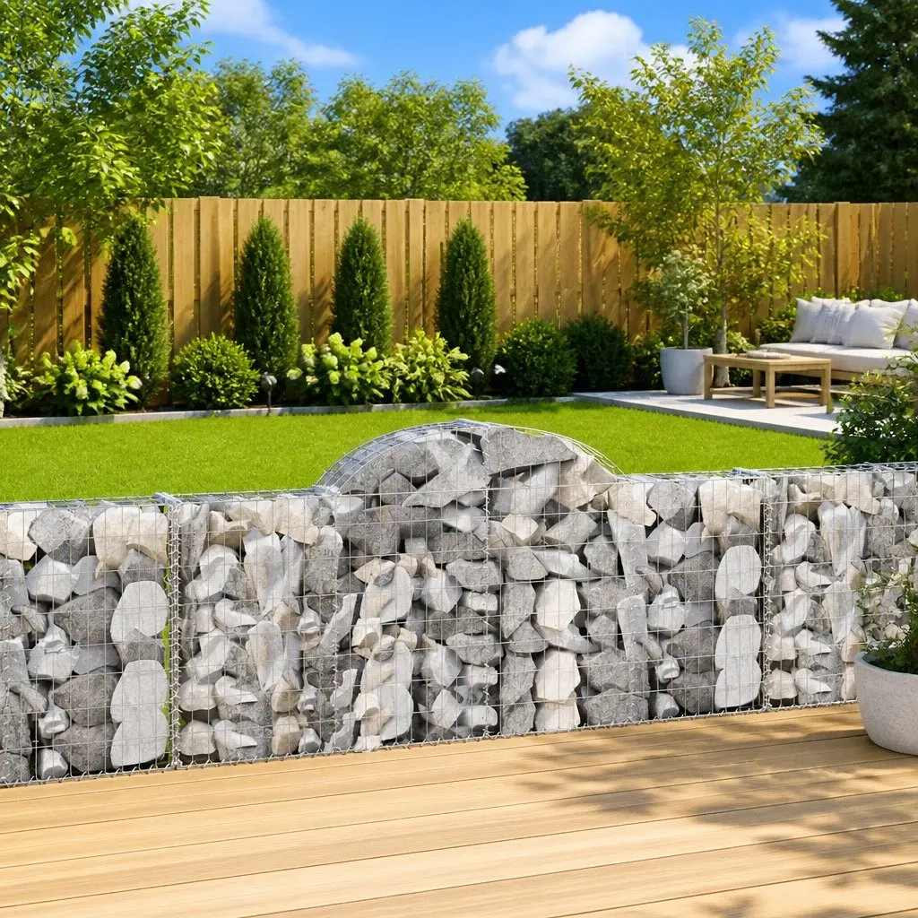 Arched Gabion Baskets Garden Barrier 200 x 30 x 80-100 cm Silver 5 Piece