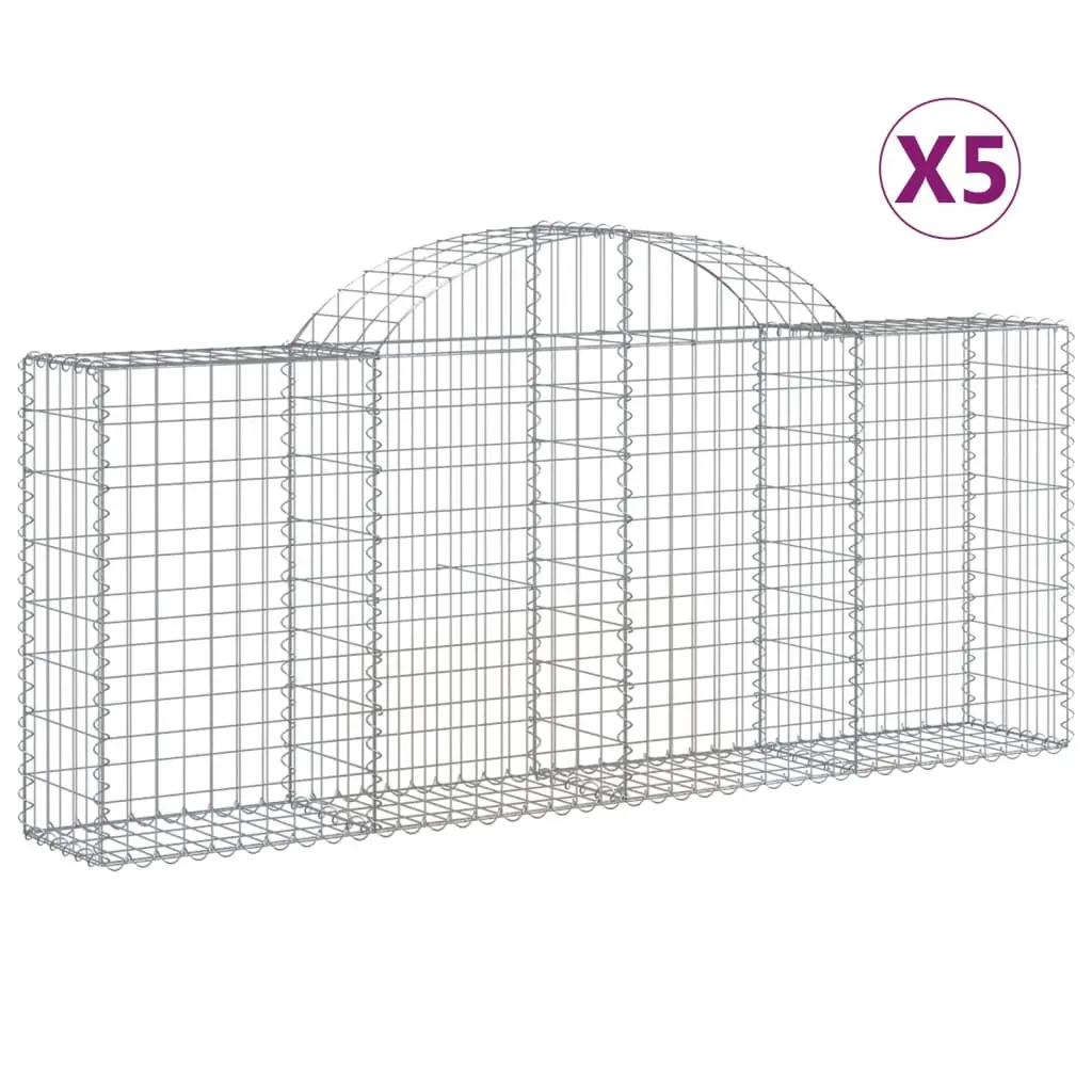 Arched Gabion Baskets Garden Barrier 200 x 30 x 80-100 cm Silver 5 Piece