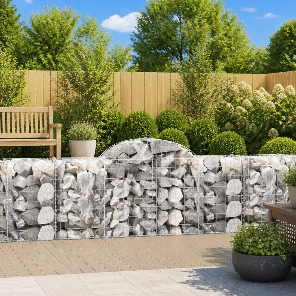 Arched Gabion Baskets Garden Barrier Outdoor 200 x 50 x 80/100 cm 10 Piece