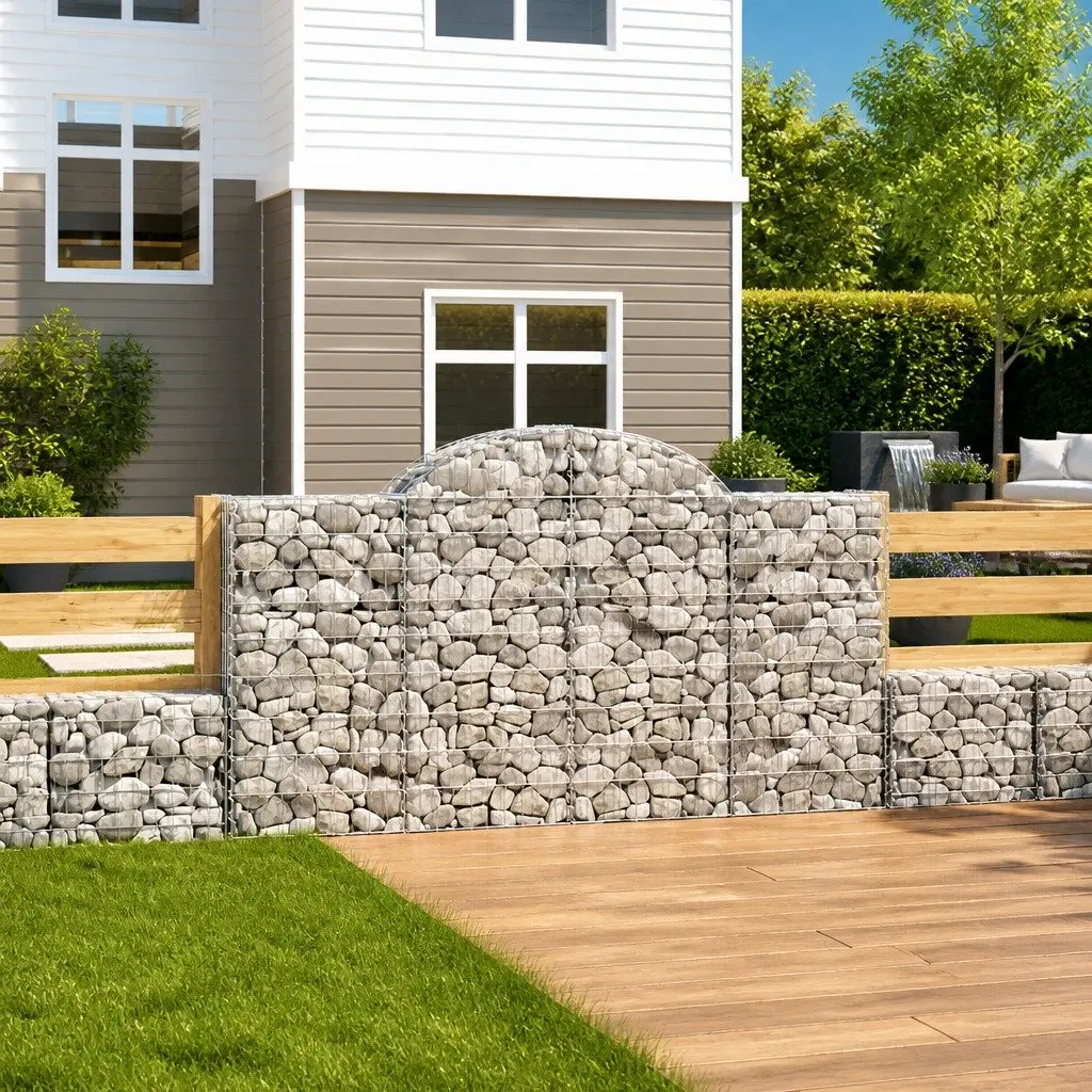 Arched Gabion Baskets Outdoor Garden Barrier 3 Piece Set 200 x 50 x 120/140 cm Silver