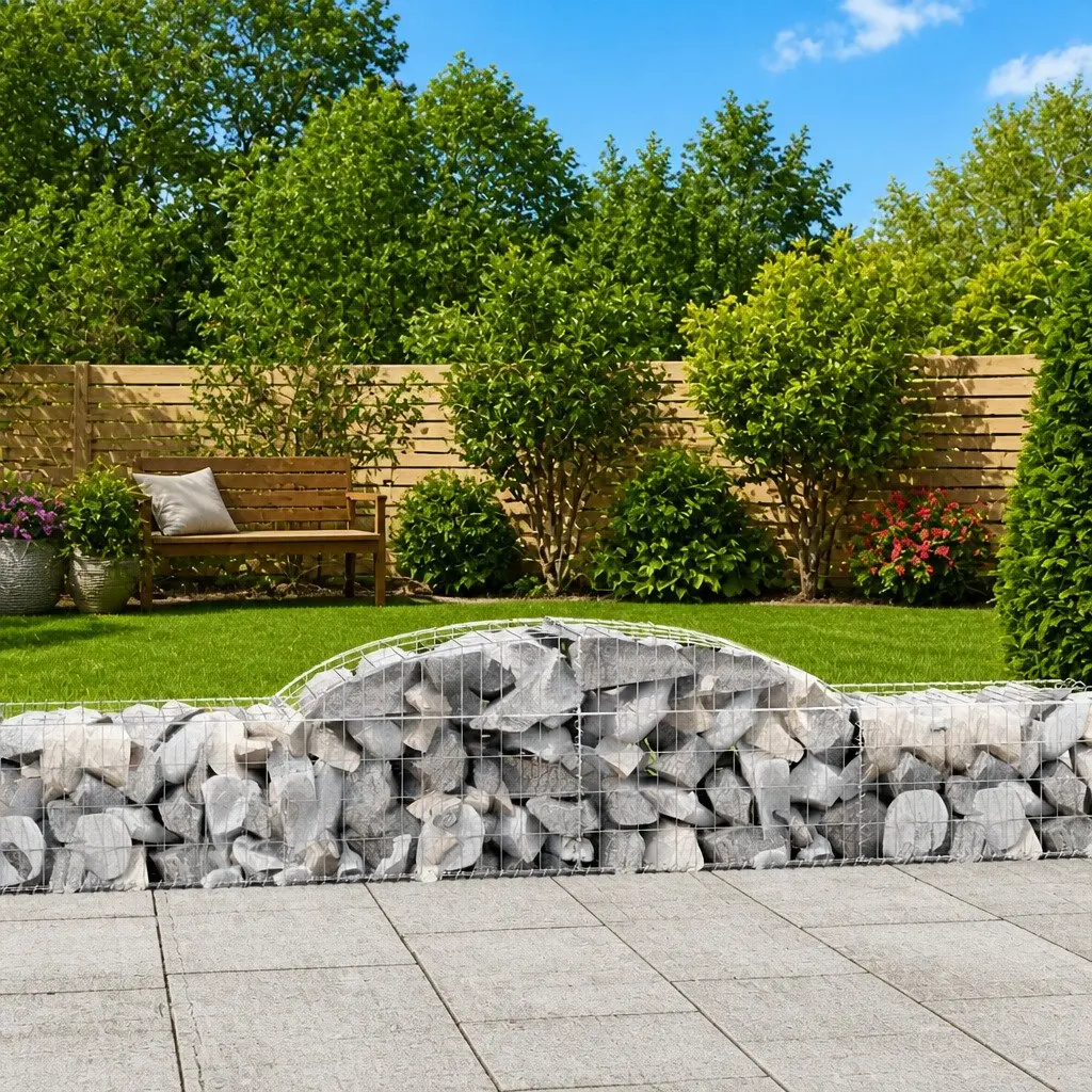 Arched Gabion Baskets Set 3 Piece Outdoor Garden Barrier Retaining Wall Decorative