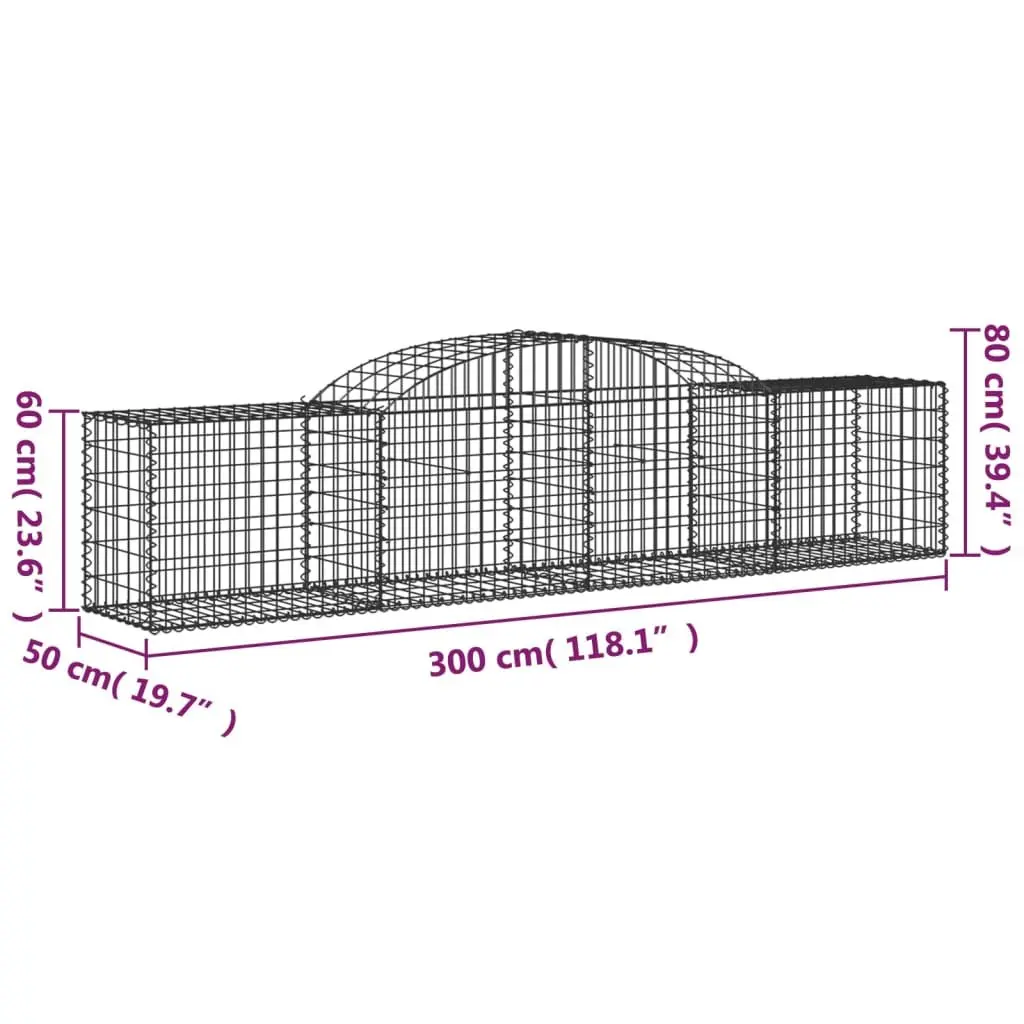 Arched Gabion Baskets Garden Barrier Retaining Wall 300 x 50 x 60/80 cm 2 pcs Galvanised Iron