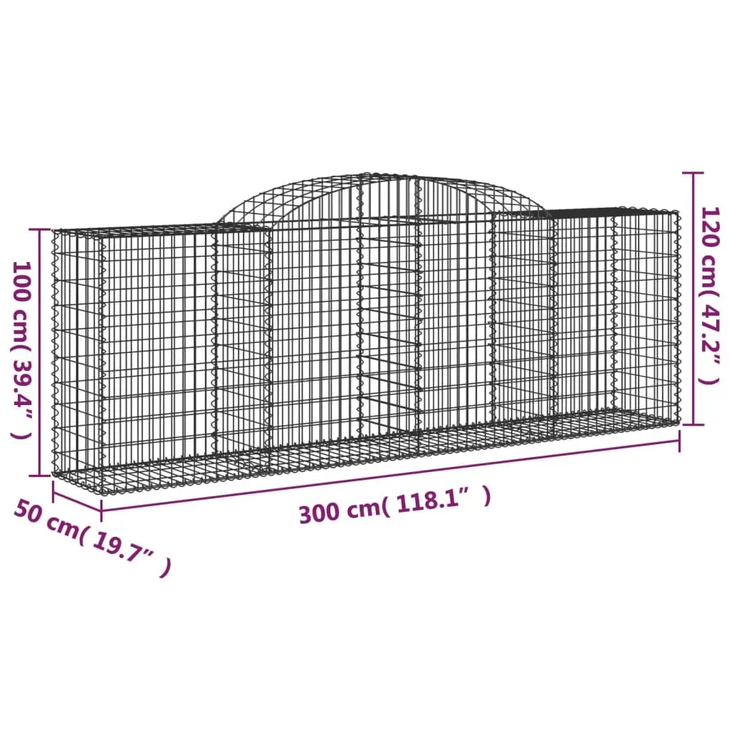 Arched Gabion Baskets Garden Barrier 300 x 50 x 100120 cm 5 Piece Galvanised Iron Retaining Wall