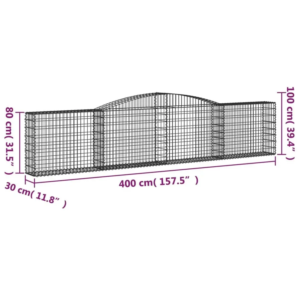 4-Piece Arched Gabion Baskets for Gardens, 400x30x80/100 cm