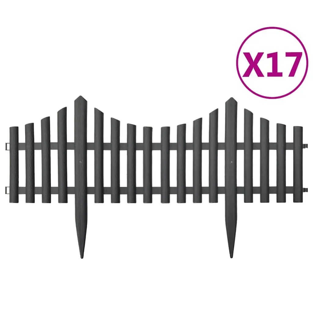 Lawn Edging Borders for Garden 10m Anthracite PP Interconnectable Fencing 17 Pieces