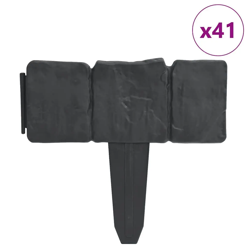 Lawn Fence Edging Border for Garden Anthracite Stone Look Plastic 10m