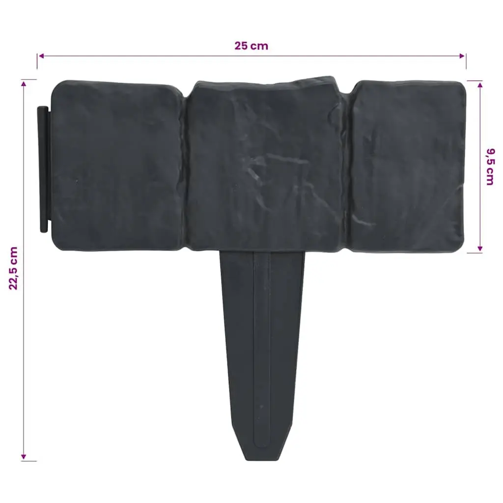 Lawn Fence Edging Border for Garden Anthracite Stone Look Plastic 10m